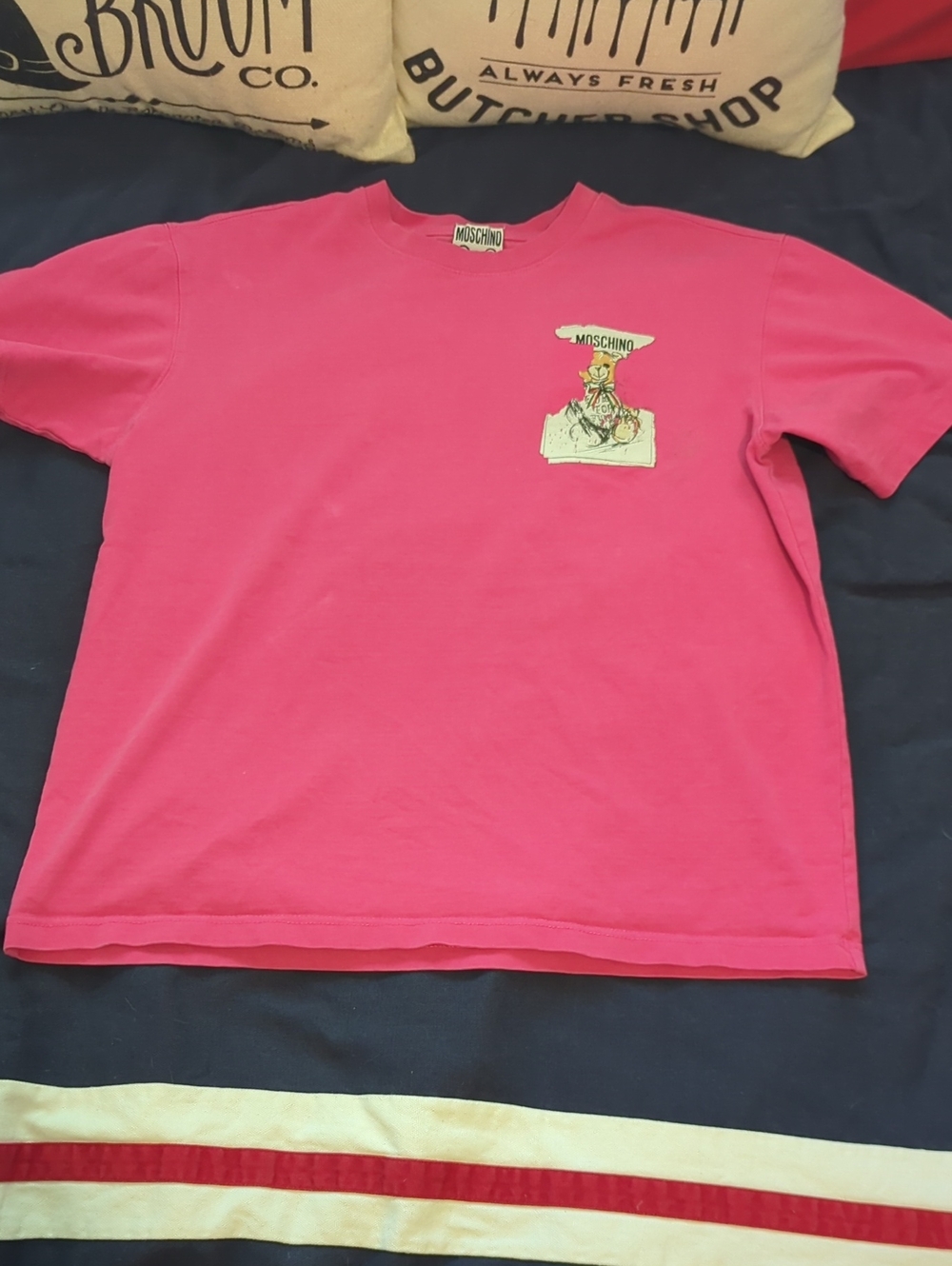 Moschino Hot Pink Graphic Tee Shirt Size L READ